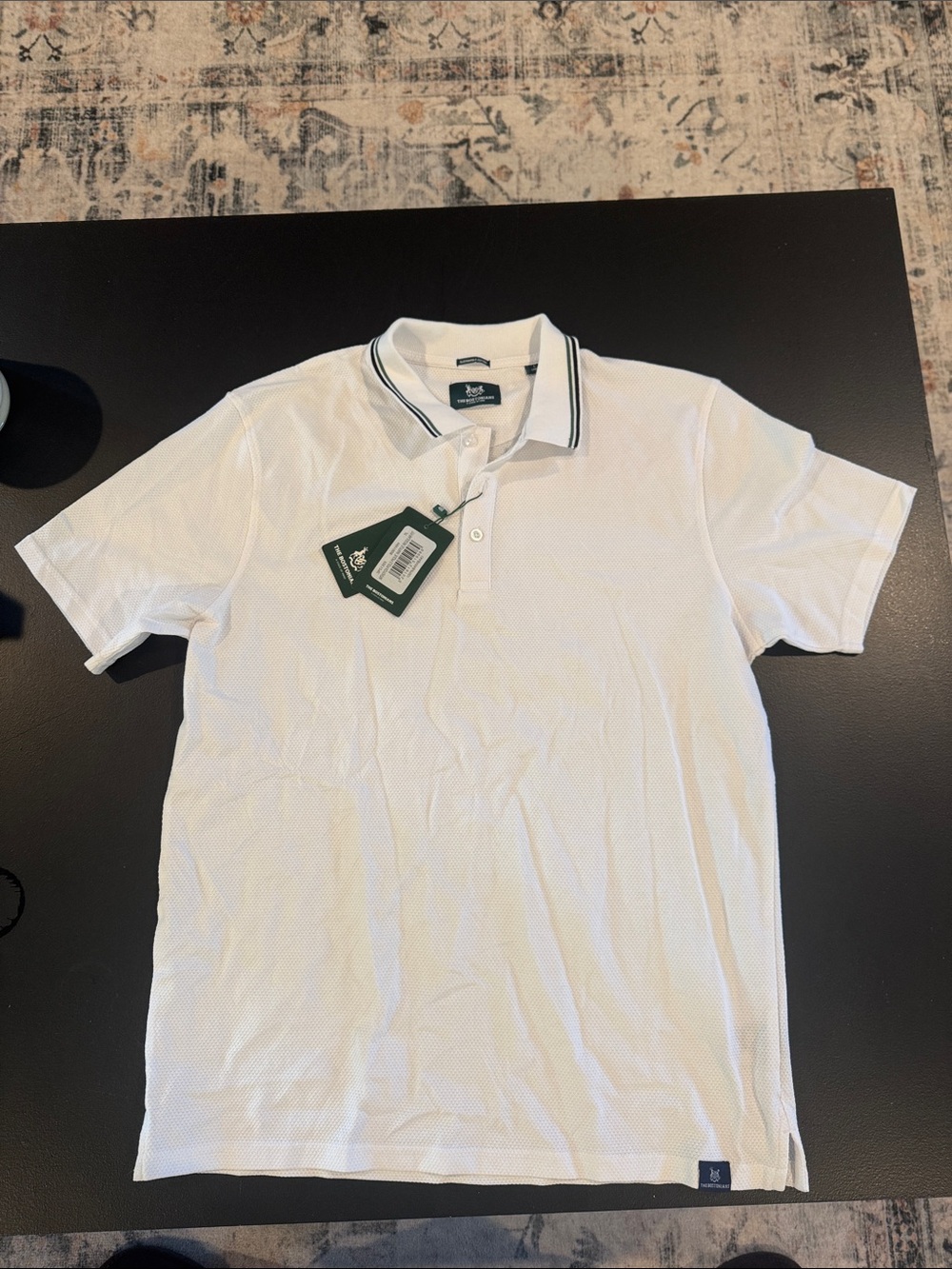 Bostonian White Polo with Green + Navy Contrast Trim